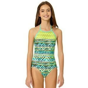 Angel Beach Girls Aztec Zig Zag High Neck One Piece Swimsuit Multi Size 8